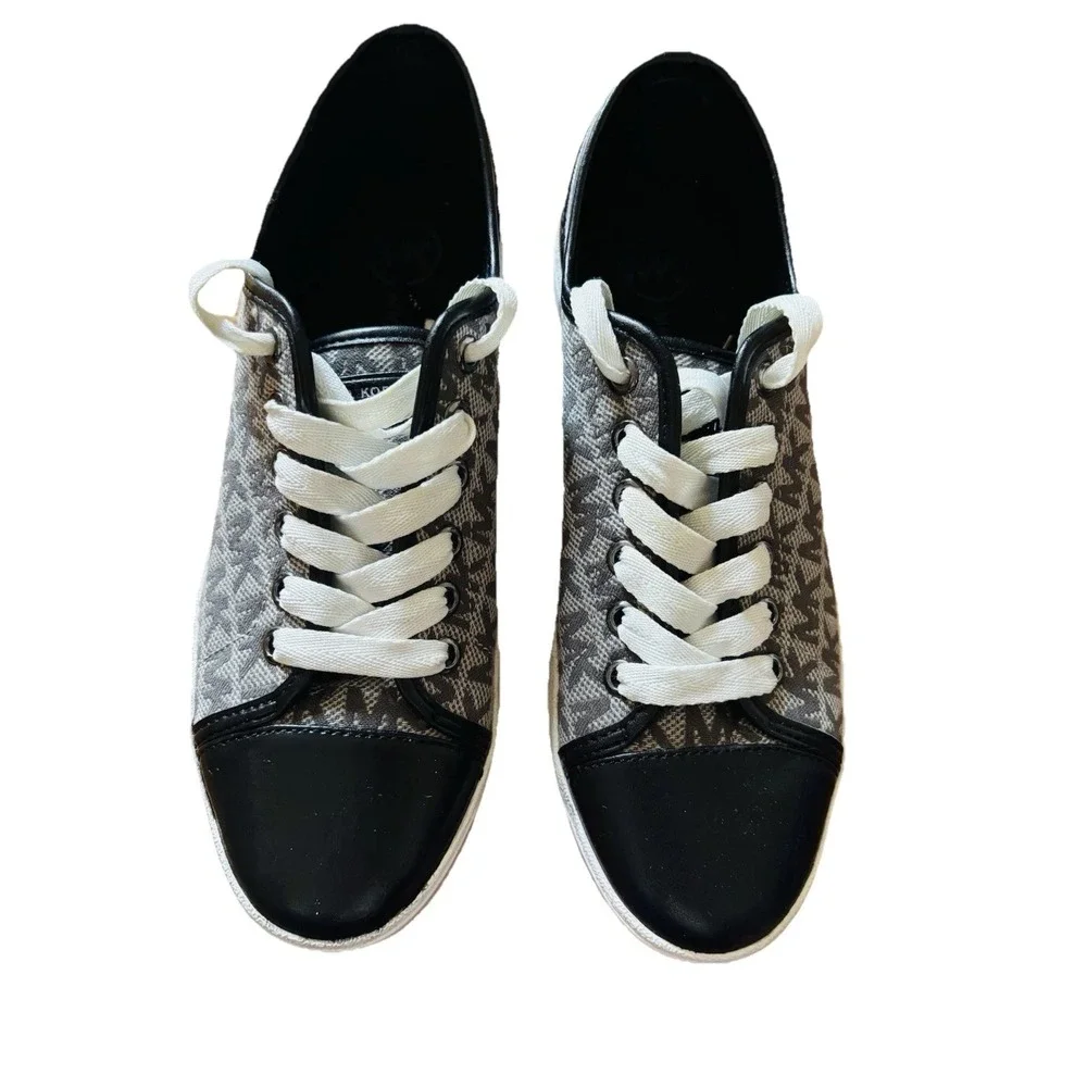 Michael Kors Logo Fashion Sneaker Black White Gray Round Toe Rubber Sole
